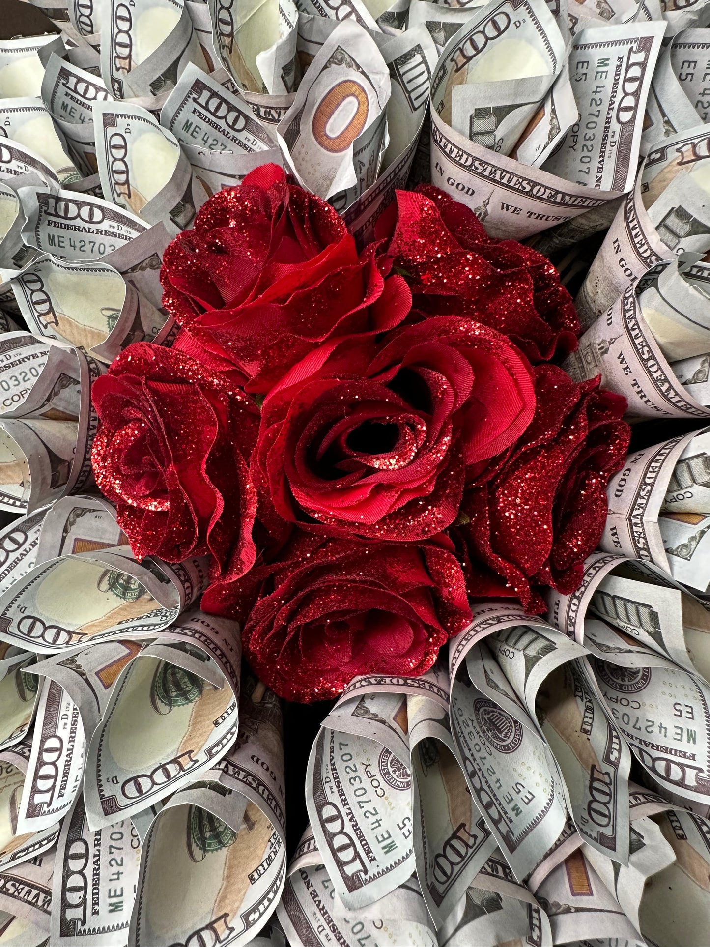 Money Flower Bouquet with Glittered Roses- NEW Gifts for Her/Him/Mom/Love/Hearts/Flowers/Roses/Graduation/SpecialOccasions/Mother’sDay/Birthdays/Teacher’sGift/Housewarming