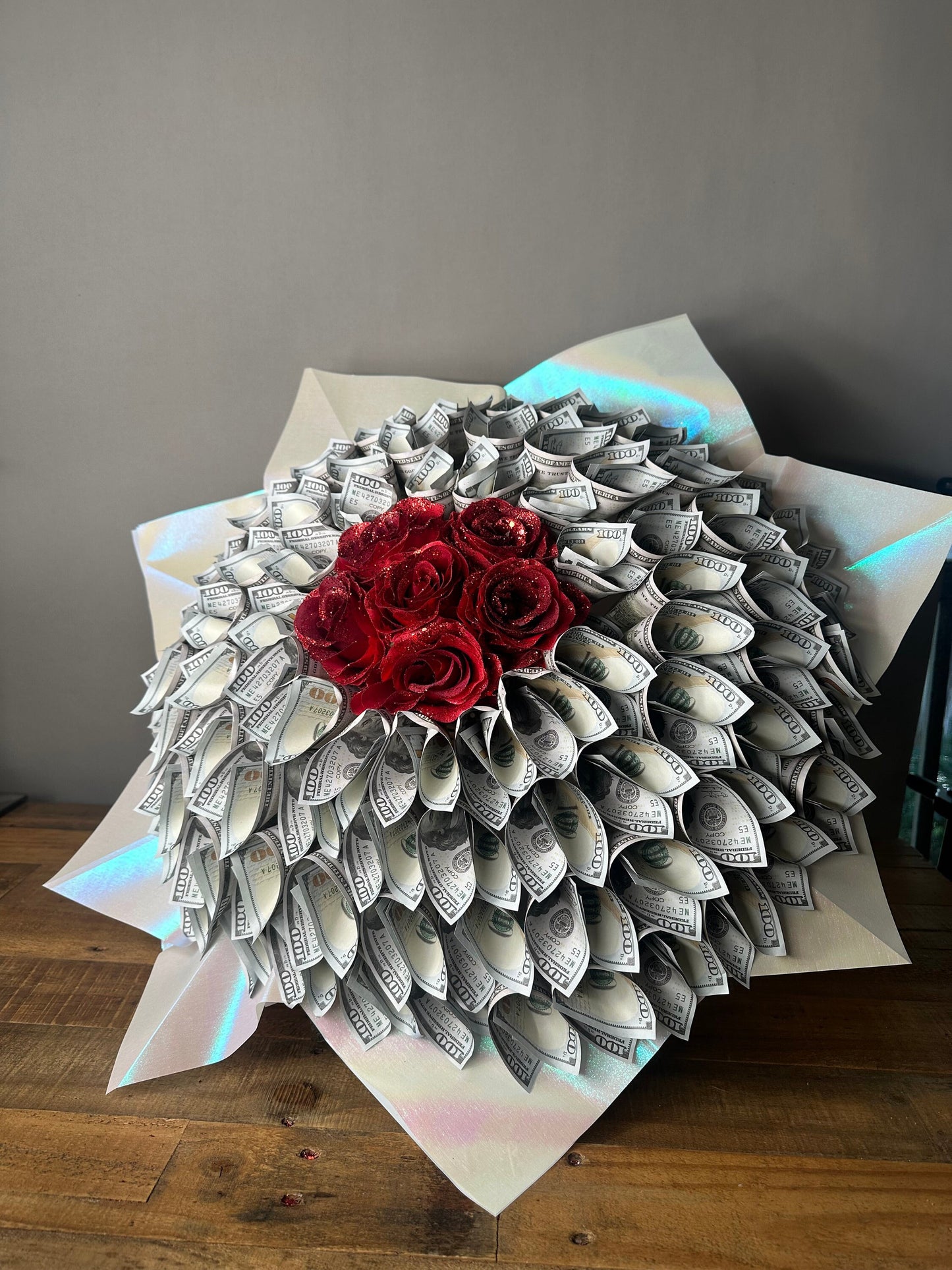 Money Flower Bouquet with Glittered Roses- NEW Gifts for Her/Him/Mom/Love/Hearts/Flowers/Roses/Graduation/SpecialOccasions/Mother’sDay/Birthdays/Teacher’sGift/Housewarming